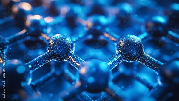 Obraz Abstract Blue Glowing Molecular Structures Microscopic View