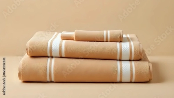 Obraz Minimalist Luxury: Neatly Folded Earth-Toned Towels with Subtle Stripes