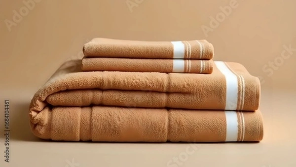Obraz Serene Textures: Soft and Fluffy Towels in Neutral Tones with Stripe Details