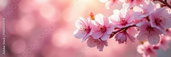 Obraz Delicate pink cherry blossoms in full bloom, sunlight filtering through petals , pink petals, floral, soft