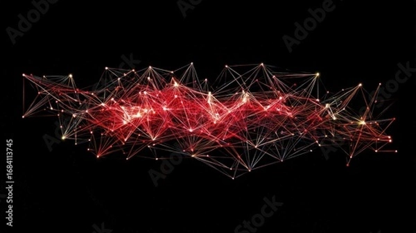 Obraz Abstract network design with glowing red and white points.