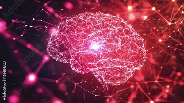 Obraz Networked brain illustration in red and white.