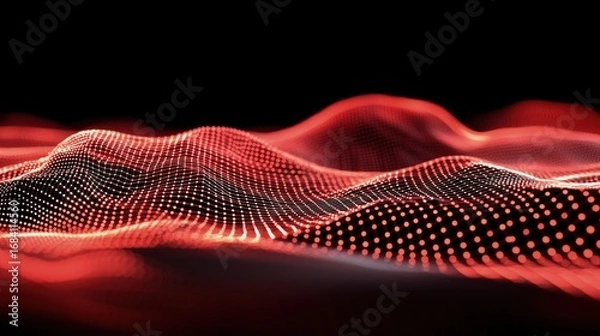 Obraz Red digital wave pattern on a dark background.