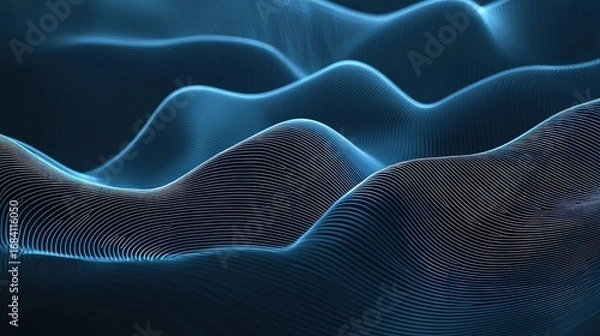 Obraz Abstract digital wave patterns in deep blue and light gray.