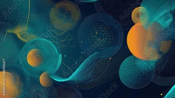 Obraz Abstract graphic design with overlapping shapes and lines.