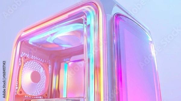 Obraz Close-up of a colorful computer case with vibrant lighting effects.