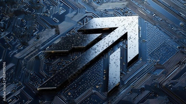 Obraz Metallic arrow graphic on a circuit board texture.