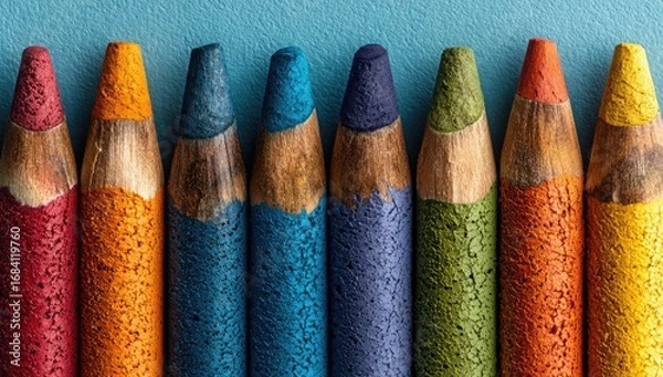 Fototapeta Close-up of colorful crayon tips