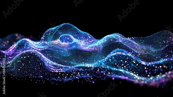 Obraz Abstract digital landscape of glowing particles.