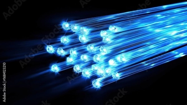 Obraz A bundle of glowing optical fibers.