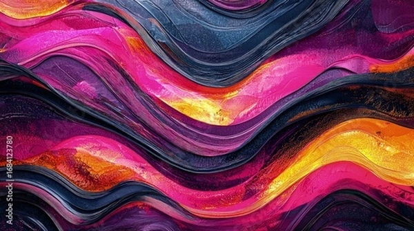 Obraz Abstract painting with vibrant wavy strokes.