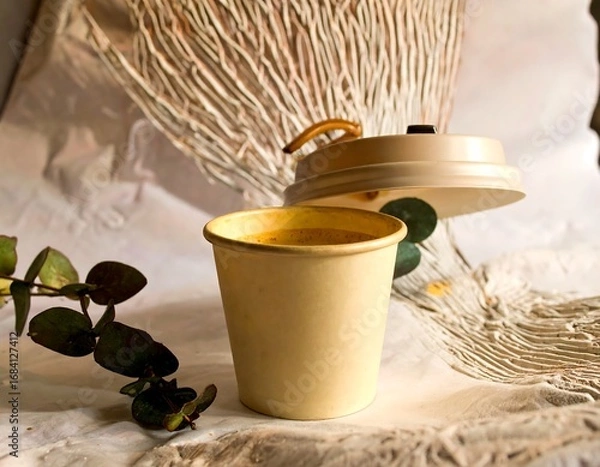 Obraz Disposable coffee cup on textured backdrop