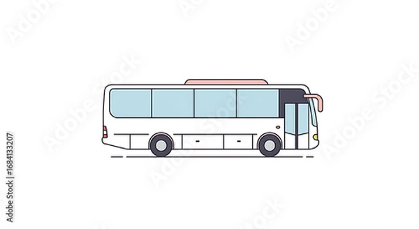 Fototapeta A sleek white passenger bus with tinted windows is depicted from a side profile against a clean white background showcasing its modern design and the reflection of light on its surface	