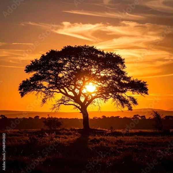 Obraz Silhouette tree at sunset