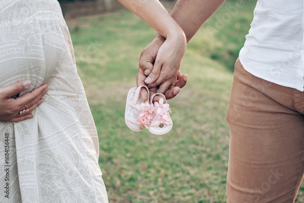 Fototapeta Panoramic Shot Of Happy Pregnant Couple 