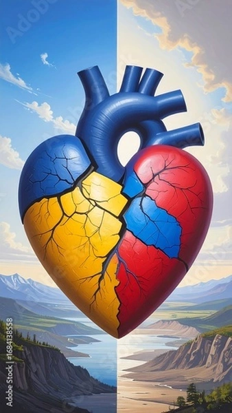 Obraz Divided heart over landscape