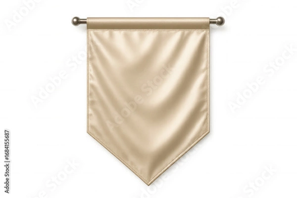 Obraz Beige pennant flag draped over metal rod, displaying customizable blank space against transparent background