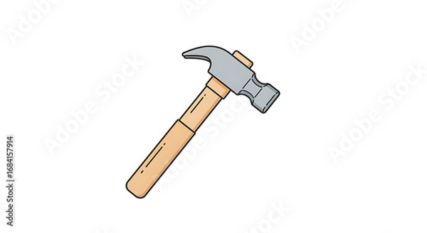 Fototapeta A classic claw hammer with a smooth wooden handle and a grey metal head, an essential tool for construction and home improvement projects of all kinds.	