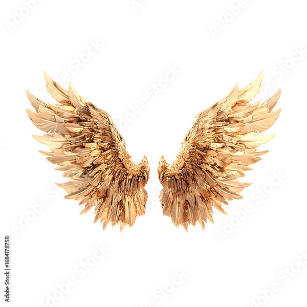 Fototapeta A majestic pair of golden amber wings spreading wide, a divine symbol of spiritual freedom and hope, isolated on a white background
