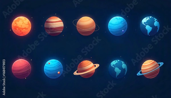 Fototapeta Colorful Solar System Planets Illustration with Space Background for Educational and Scientific Use
