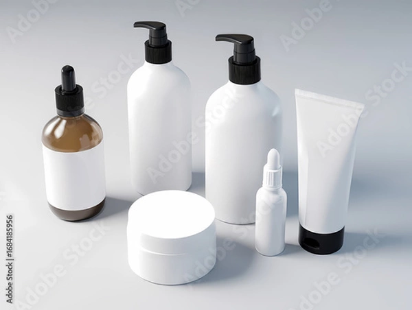 Fototapeta 白無地ラベルの基礎化粧品パッケージ