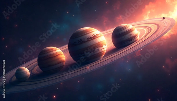 Fototapeta Multiple Gas Giant Planets with Rings in Deep Space