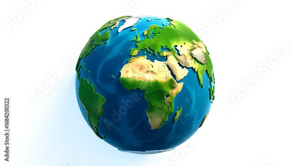 Fototapeta Colorful Earth Globe Showing Africa Europe and Asia in Bright Green and Blue