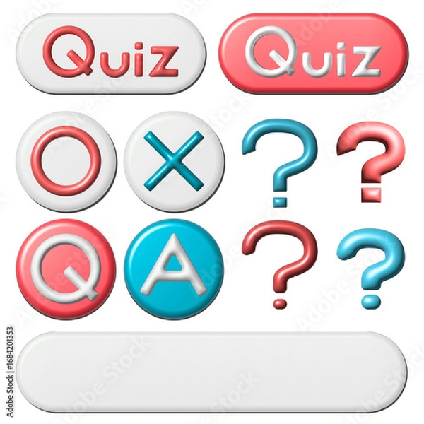 Obraz クイズのモチーフ ぷっくり盛り上がった半立体のアイコンセット