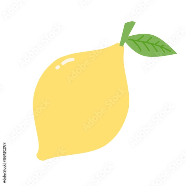Fototapeta Flat Illustration of Fresh Yellow Lemon with Green Leaf