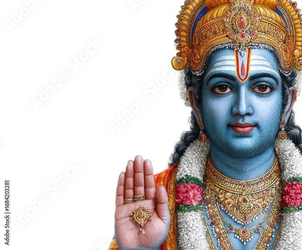 Fototapeta A detailed depiction of a deity, showcasing intricate details and vibrant colors against a plain white background.