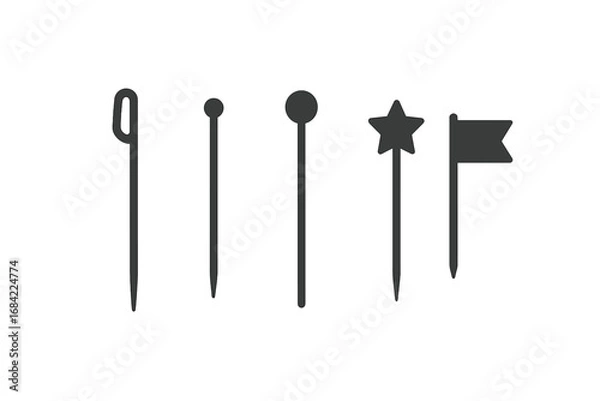 Fototapeta Skewers and Picks Icons Set - Bamboo Skewers, Cocktail Picks, Metal Stirrer, Decorative Toothpicks and Flag Markers Vector Illustration Transparent Background