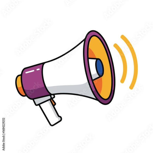 Fototapeta A cartoon illustration of a megaphone with sound waves