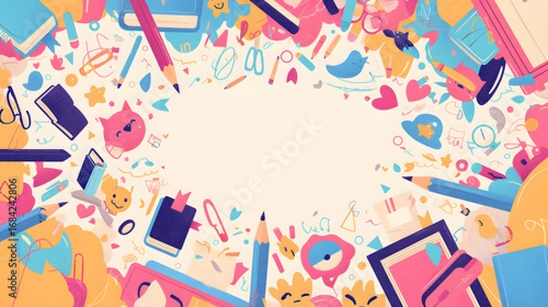 Fototapeta flat vector comic style abstract background with school tools