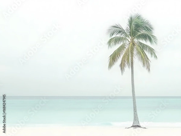Fototapeta Serene Minimalist Palm Tree on Tropical Beach