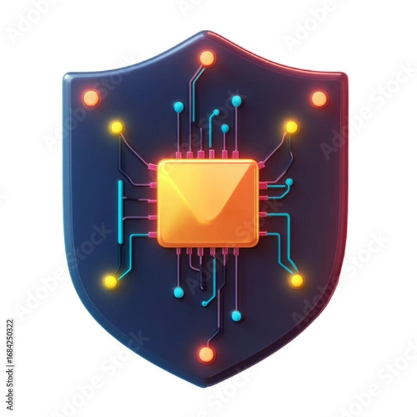 Fototapeta Cybersecurity Shield with AI Microchip