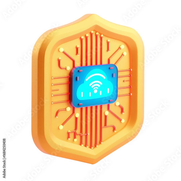 Fototapeta Cloud Security Shield with Circuit Board Design