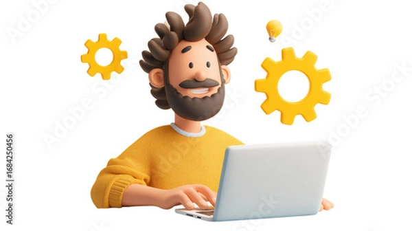 Fototapeta 3D Render of Man Generating Ideas on Laptop
