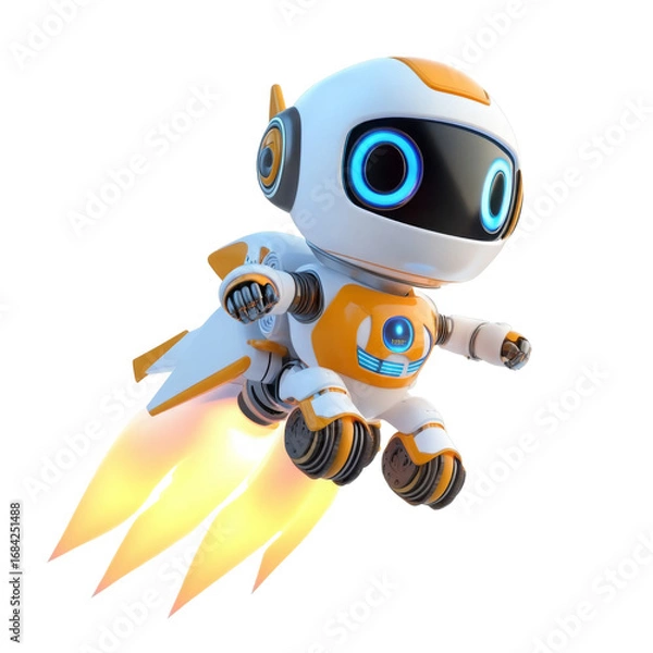 Fototapeta Futuristic Robot with Jetpack Flames