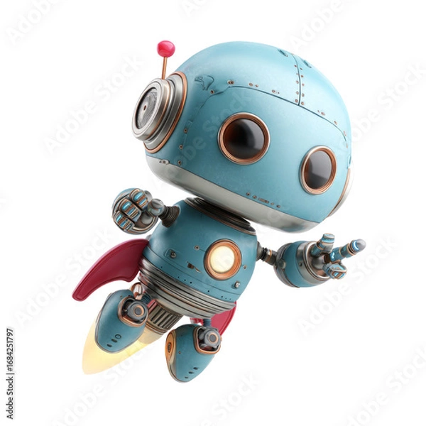 Fototapeta Flying AI Robot Mascot with Futuristic Design