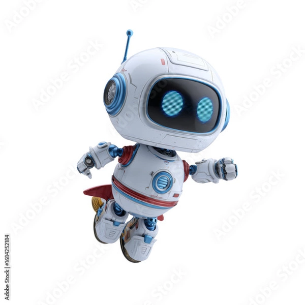 Fototapeta Futuristic AI Robot Flying with Jet Boosters
