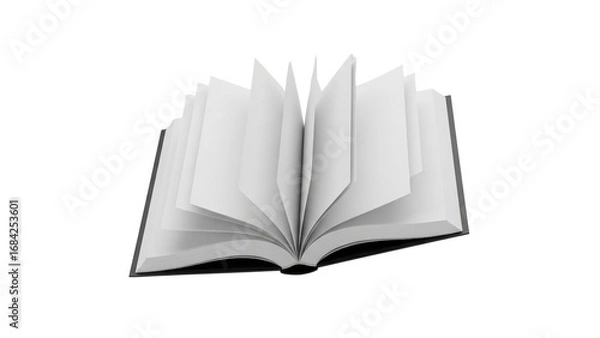 Fototapeta 3D Open Hardcover Book with White Pages Isolated on Transparent Background