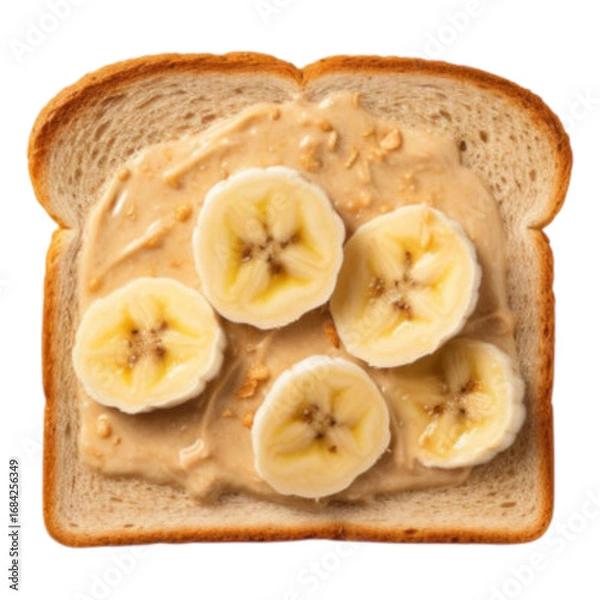 Fototapeta Peanut butter and banana sandwich on toast, isolated on white background