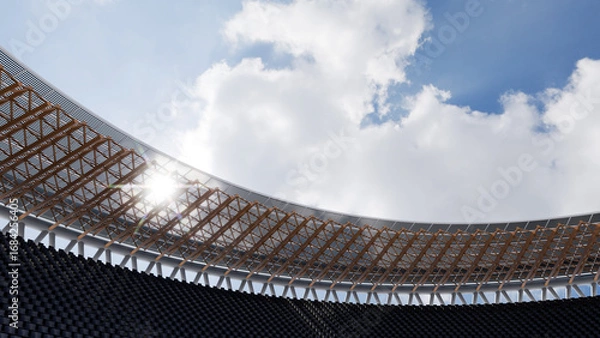 Obraz 円形スタジアムの屋根ごしに見える太陽光
