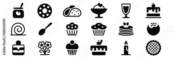 Obraz Dessert and Baking Icon Set – Black Line Icons for Sweet Treats, Pastry Design, and Culinary Branding