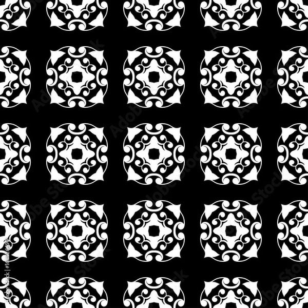 Fototapeta Seamless vintage wallpaper. Black and white pattern. Ornamental decorative background. Vector template can be used for design of wallpaper, fabric, oilcloth, textile, wrapping paper and other design
