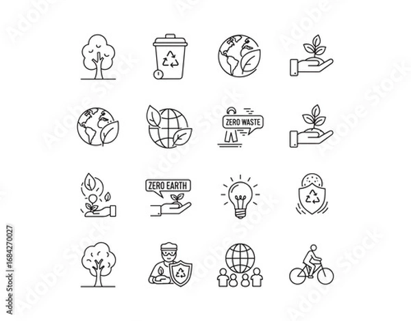 Fototapeta Earth Conservation Simple Icon Collection. Nature, Environment, Climate Change, Waste Reduction, Safeguarding

