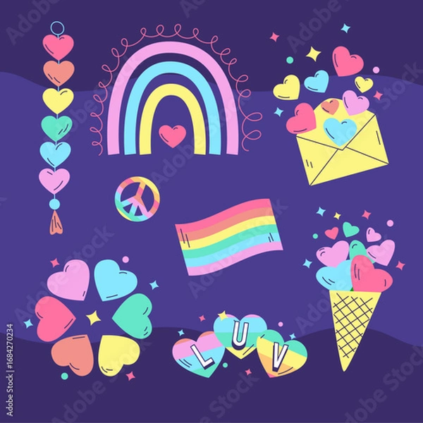 Obraz Flat lgbt pride month elements collection