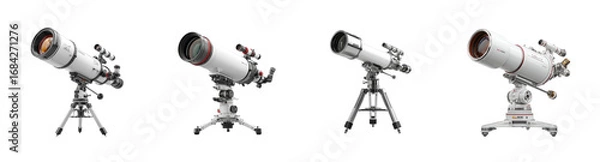 Fototapeta PNG set of astronomical telescope on tripod isolated on transparent backround for science and exploration