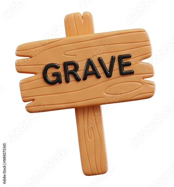 Fototapeta A wooden sign with the word "GRAVE" prominently displayed, conveying a sense of finality and remembrance.