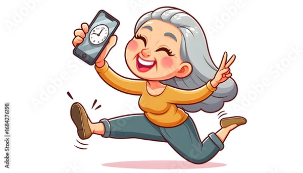 Fototapeta Happy Senior Woman Cartoon Character in Joyful Pose